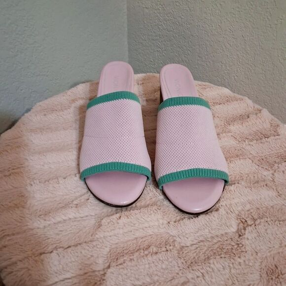 Vionic Pink and Green Mules with Chunky Heel Size 8 - Picture 3 of 8